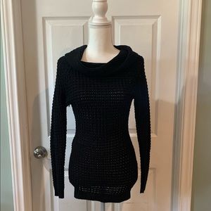 Black Sweater Say What? MED Juniors EUC Large-stitch long-sleeve slight sparkles